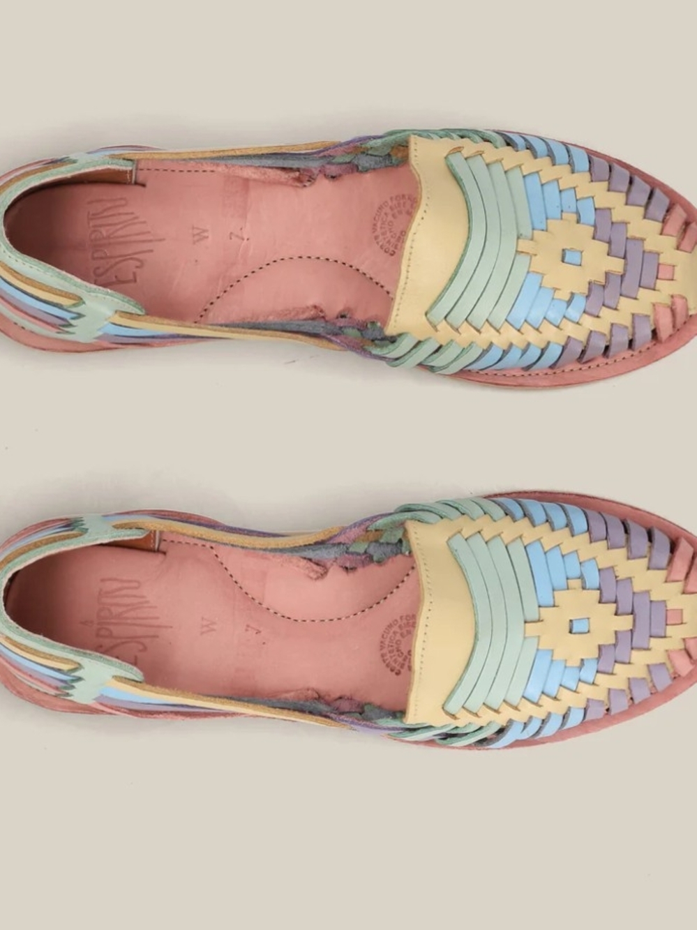 Espiritu Handwoven Pastel Leather Huarache Flats/Sandals/Loafers, Size Women's 7